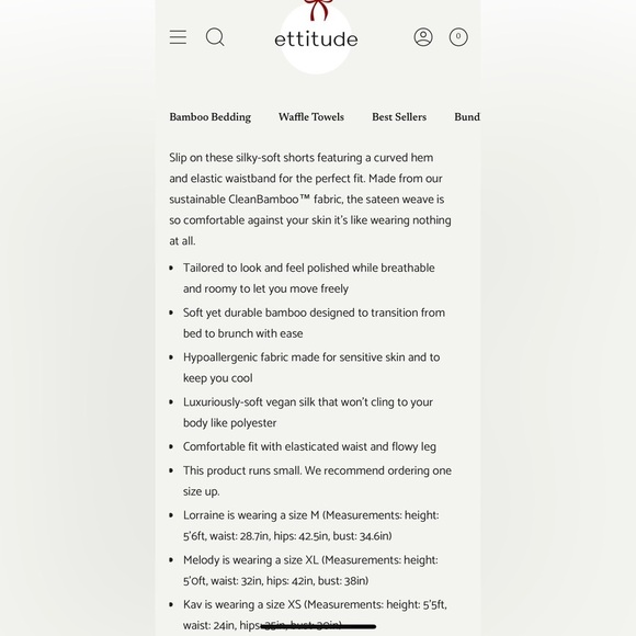 Ettitude Sateen Shortie (Cloud Pink) Large Intimates Pajamas Lounge Shorts NEW - Picture 13 of 13